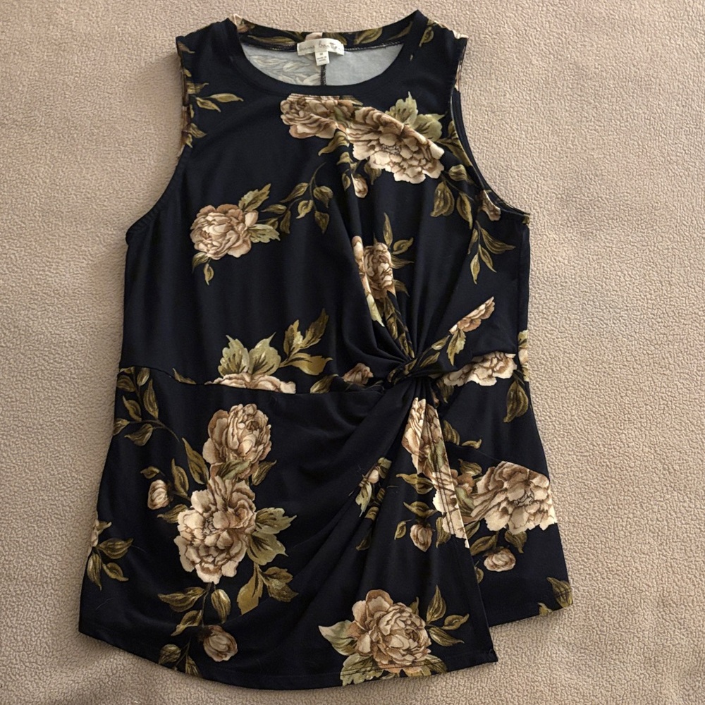 nine britton Navy Floral Twist-Waist Tank Top